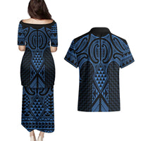 Kikorangi Maori Ta Moko Poutama Art Couples Matching Puletasi and Hawaiian Shirt LT9 - Polynesian Pride