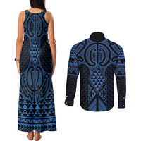 Kikorangi Maori Ta Moko Poutama Art Couples Matching Tank Maxi Dress and Long Sleeve Button Shirt LT9 - Polynesian Pride