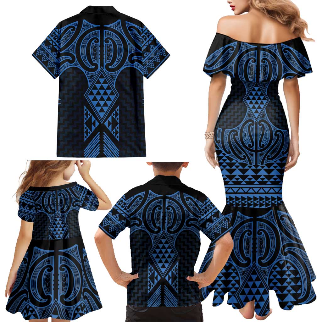 Kikorangi Maori Ta Moko Poutama Art Family Matching Mermaid Dress and Hawaiian Shirt LT9 - Polynesian Pride