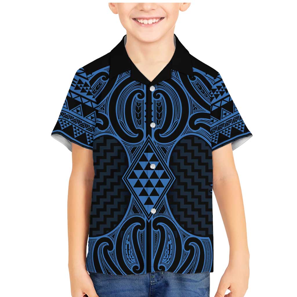 Kikorangi Maori Ta Moko Poutama Art Family Matching Mermaid Dress and Hawaiian Shirt LT9 Son's Shirt Blue - Polynesian Pride