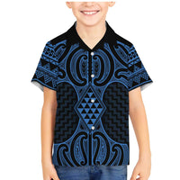 Kikorangi Maori Ta Moko Poutama Art Family Matching Mermaid Dress and Hawaiian Shirt LT9 Son's Shirt Blue - Polynesian Pride