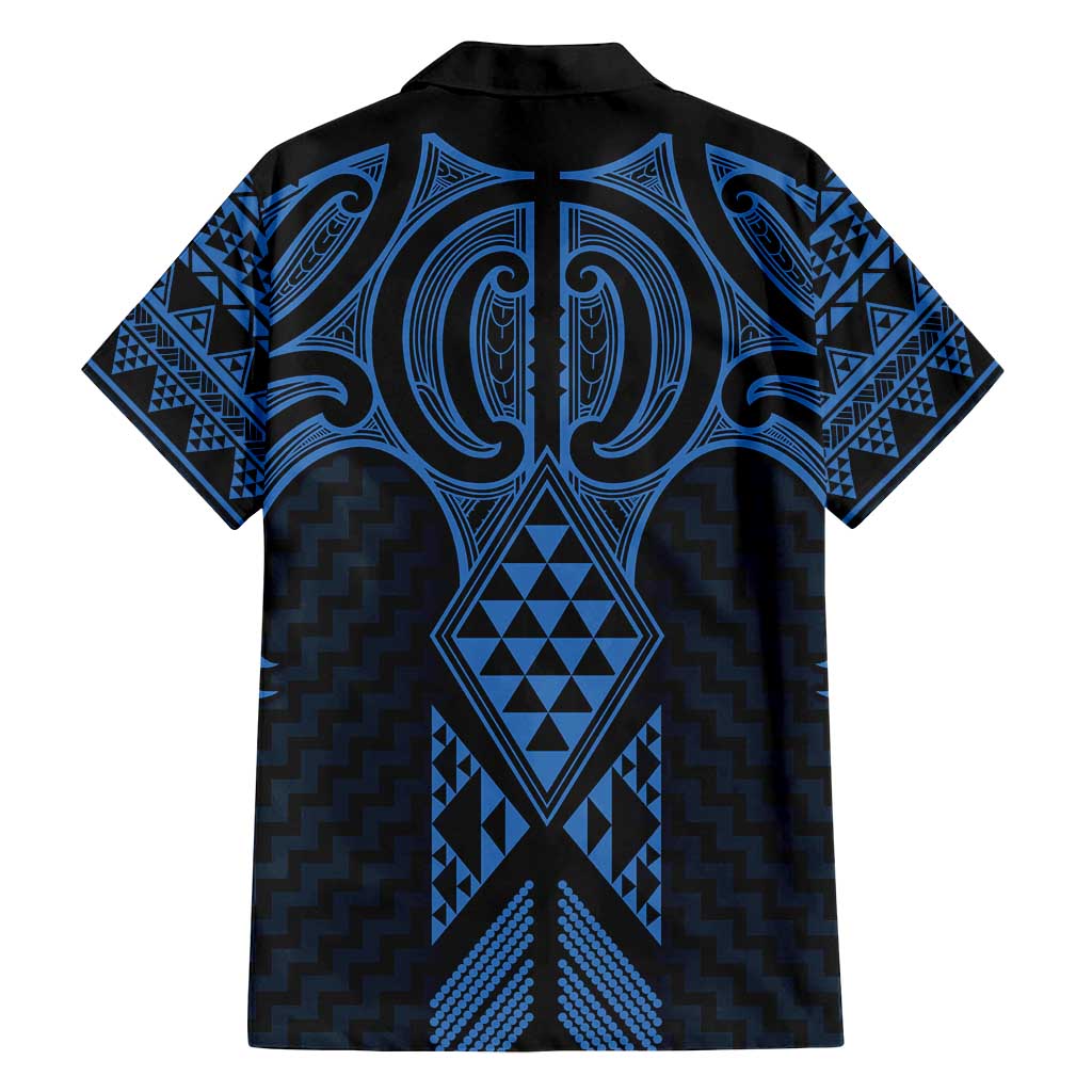 Kikorangi Maori Ta Moko Poutama Art Family Matching Off Shoulder Short Dress and Hawaiian Shirt
