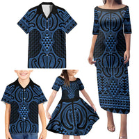 Kikorangi Maori Ta Moko Poutama Art Family Matching Puletasi and Hawaiian Shirt