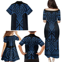 Kikorangi Maori Ta Moko Poutama Art Family Matching Puletasi and Hawaiian Shirt