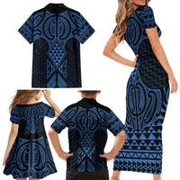 Kikorangi Maori Ta Moko Poutama Art Family Matching Short Sleeve Bodycon Dress and Hawaiian Shirt LT9 - Polynesian Pride