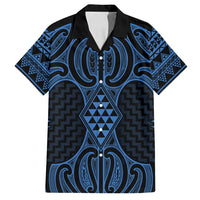 Kikorangi Maori Ta Moko Poutama Art Family Matching Summer Maxi Dress and Hawaiian Shirt LT9 Dad's Shirt - Short Sleeve Blue - Polynesian Pride
