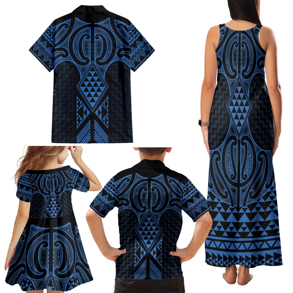 Kikorangi Maori Ta Moko Poutama Art Family Matching Tank Maxi Dress and Hawaiian Shirt LT9 - Polynesian Pride