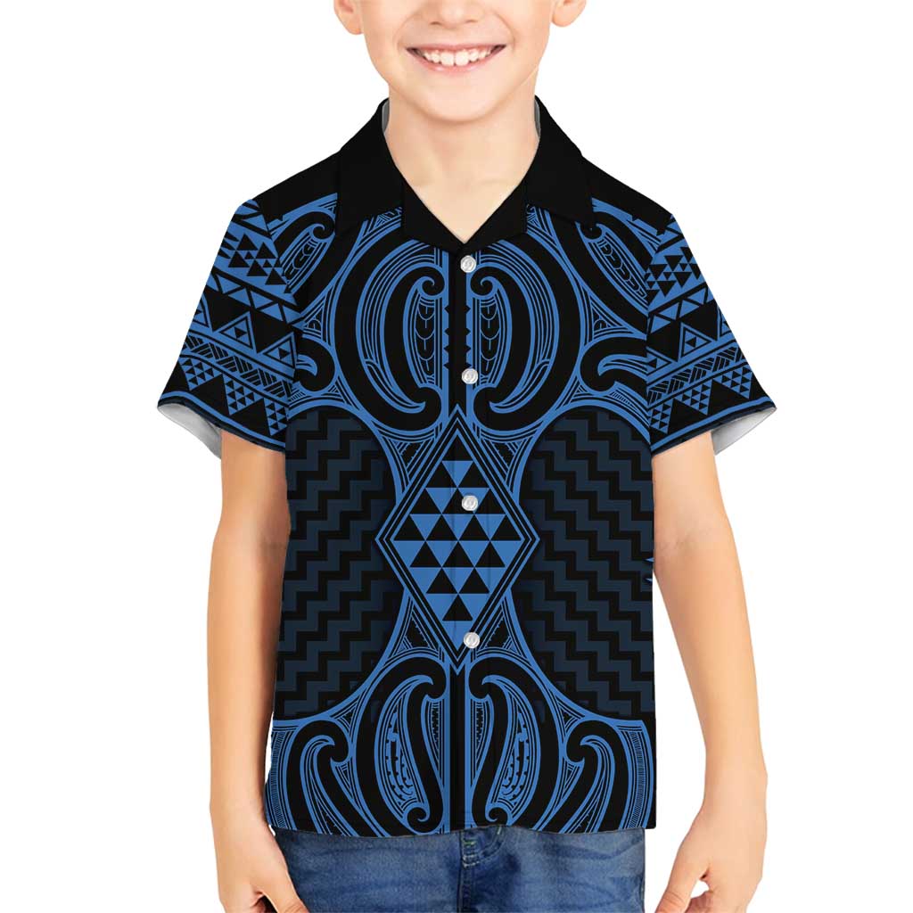 Kikorangi Maori Ta Moko Poutama Art Family Matching Tank Maxi Dress and Hawaiian Shirt LT9 Son's Shirt Blue - Polynesian Pride