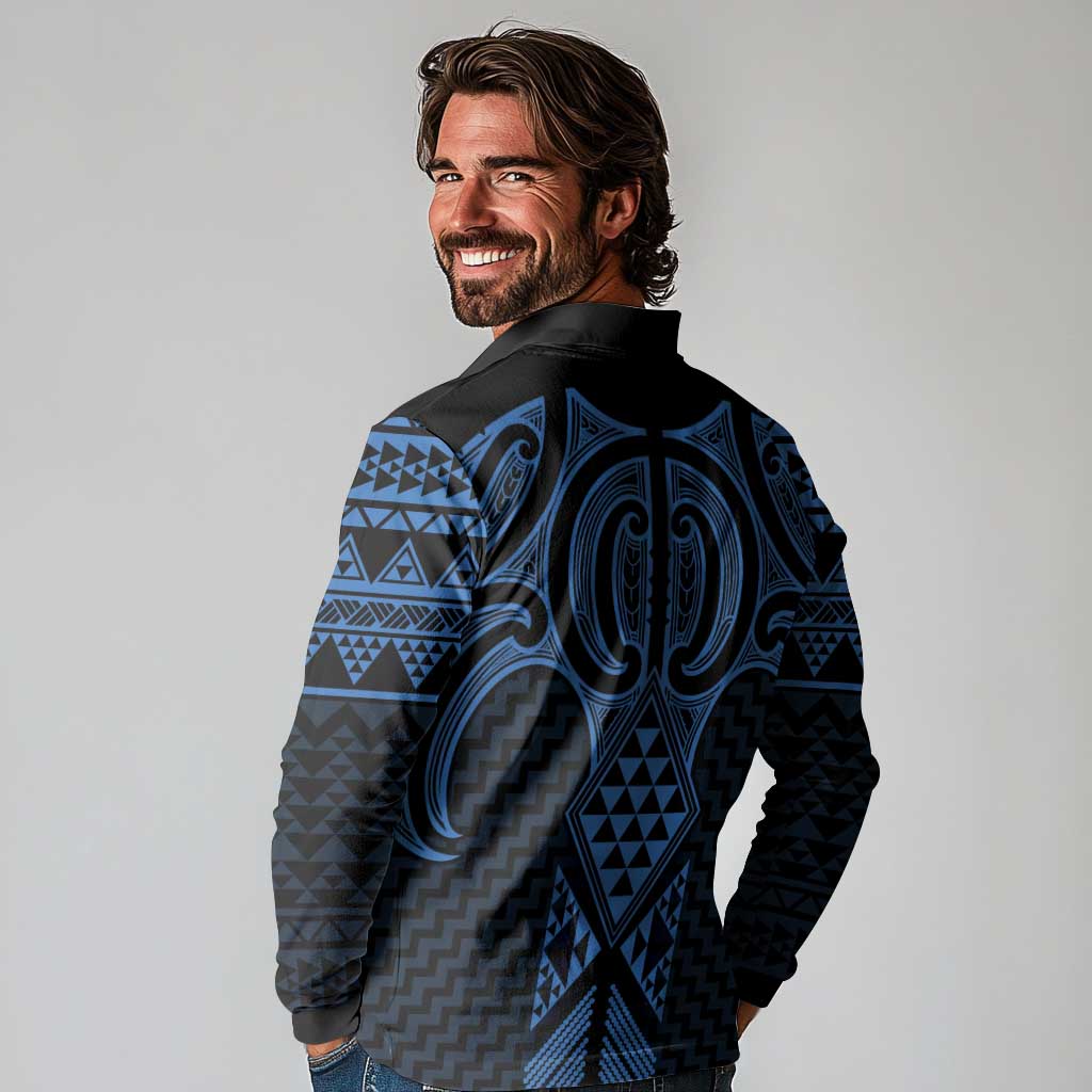 Kikorangi Maori Ta Moko Poutama Art Long Sleeve Polo Shirt