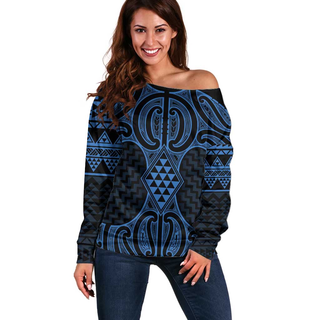 Kikorangi Maori Ta Moko Poutama Art Off Shoulder Sweater