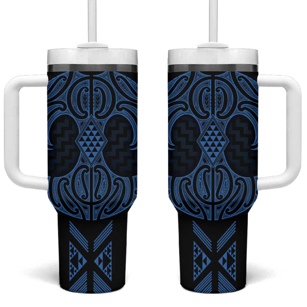 Kikorangi Maori Ta Moko Poutama Art Tumbler With Handle LT9 One Size: 40 oz Blue - Polynesian Pride