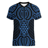 Kikorangi Maori Ta Moko Poutama Art Women V-Neck T-Shirt LT9 Female Blue - Polynesian Pride