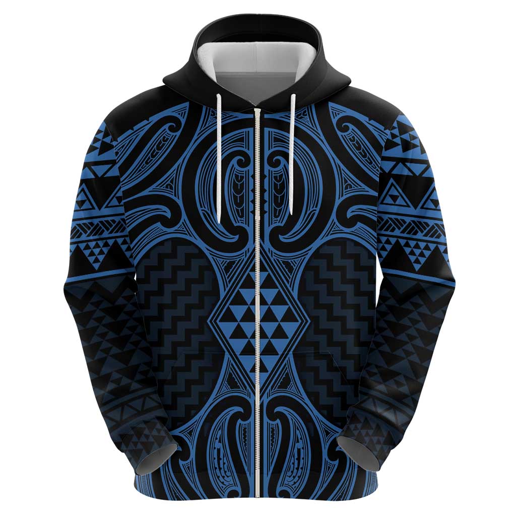 Kikorangi Maori Ta Moko Poutama Art Zip Hoodie