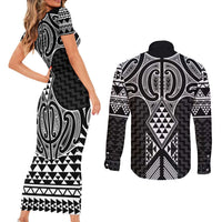 Ma Maori Ta Moko Poutama Art Couples Matching Short Sleeve Bodycon Dress and Long Sleeve Button Shirt LT9 - Polynesian Pride