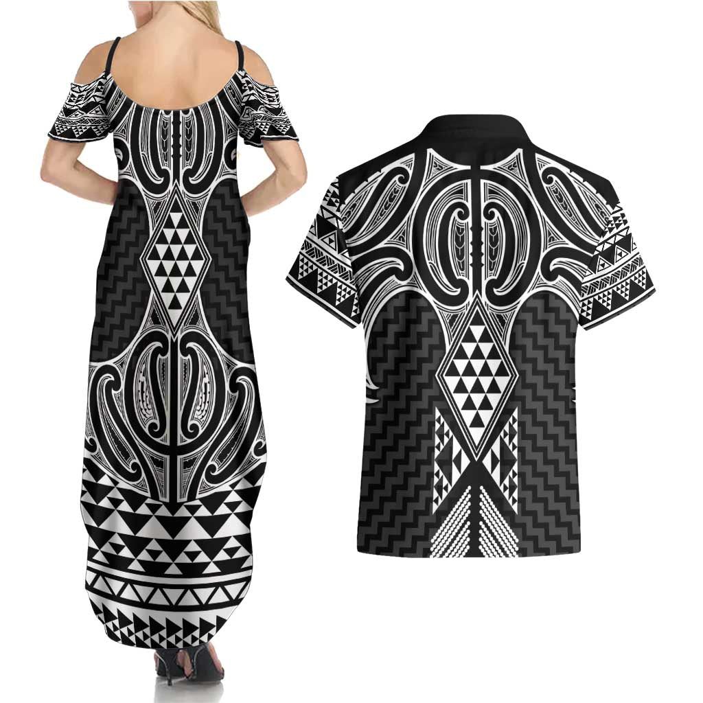 Ma Maori Ta Moko Poutama Art Couples Matching Summer Maxi Dress and Hawaiian Shirt LT9 - Polynesian Pride
