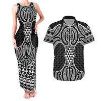 Ma Maori Ta Moko Poutama Art Couples Matching Tank Maxi Dress and Hawaiian Shirt LT9 White - Polynesian Pride