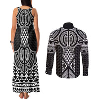 Ma Maori Ta Moko Poutama Art Couples Matching Tank Maxi Dress and Long Sleeve Button Shirt LT9 - Polynesian Pride