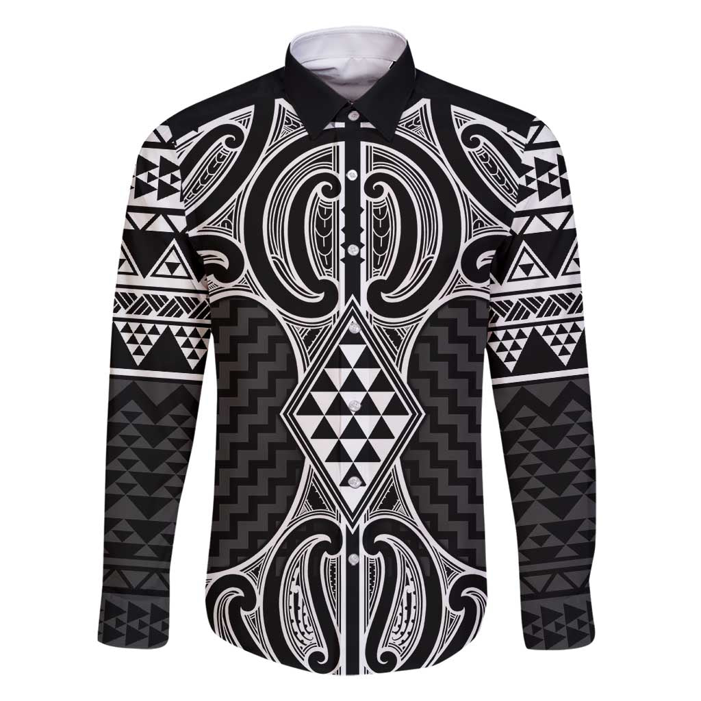 Ma Maori Ta Moko Poutama Art Family Matching Long Sleeve Bodycon Dress and Hawaiian Shirt LT9 Dad's Shirt - Long Sleeve White - Polynesian Pride