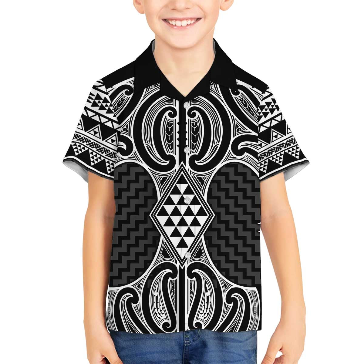Ma Maori Ta Moko Poutama Art Family Matching Off The Shoulder Long Sleeve Dress and Hawaiian Shirt