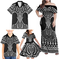Ma Maori Ta Moko Poutama Art Family Matching Off Shoulder Maxi Dress and Hawaiian Shirt