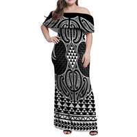 Ma Maori Ta Moko Poutama Art Family Matching Off Shoulder Maxi Dress and Hawaiian Shirt