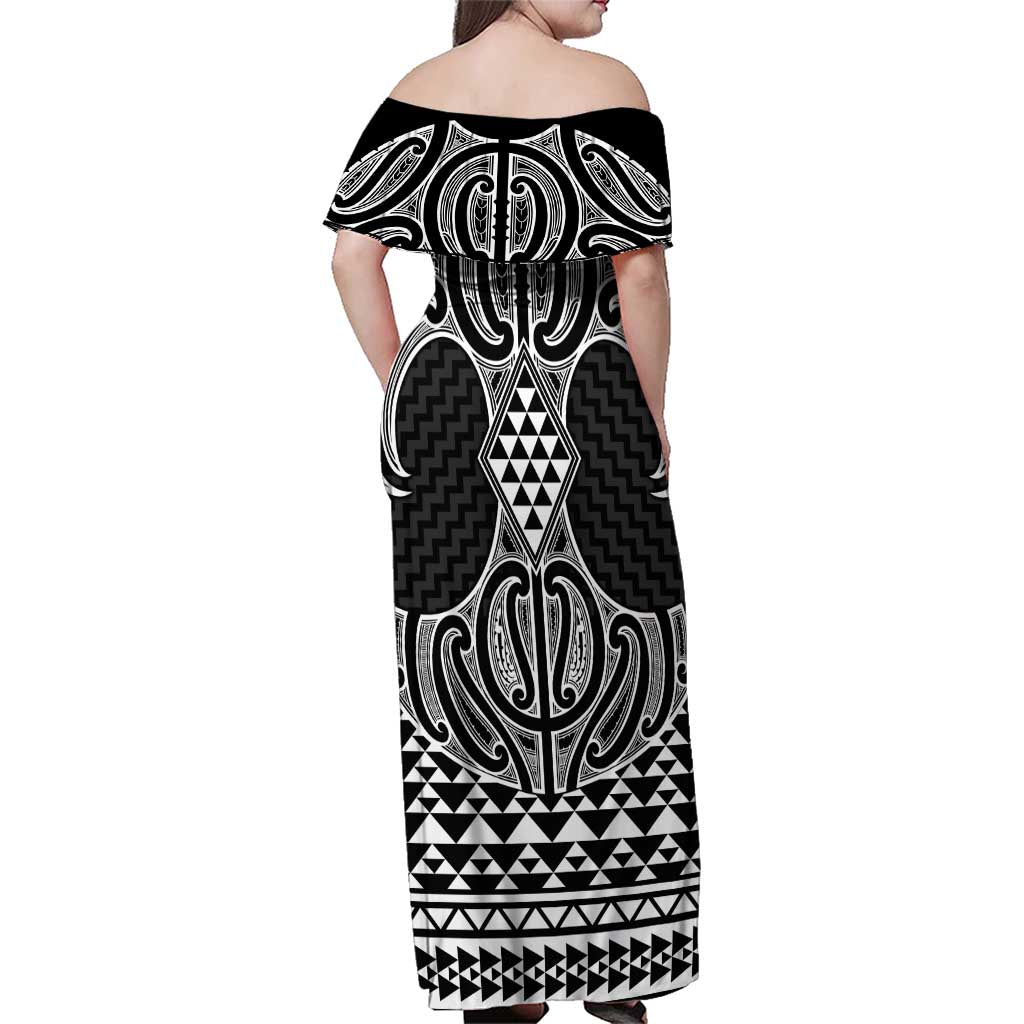 Ma Maori Ta Moko Poutama Art Family Matching Off Shoulder Maxi Dress and Hawaiian Shirt