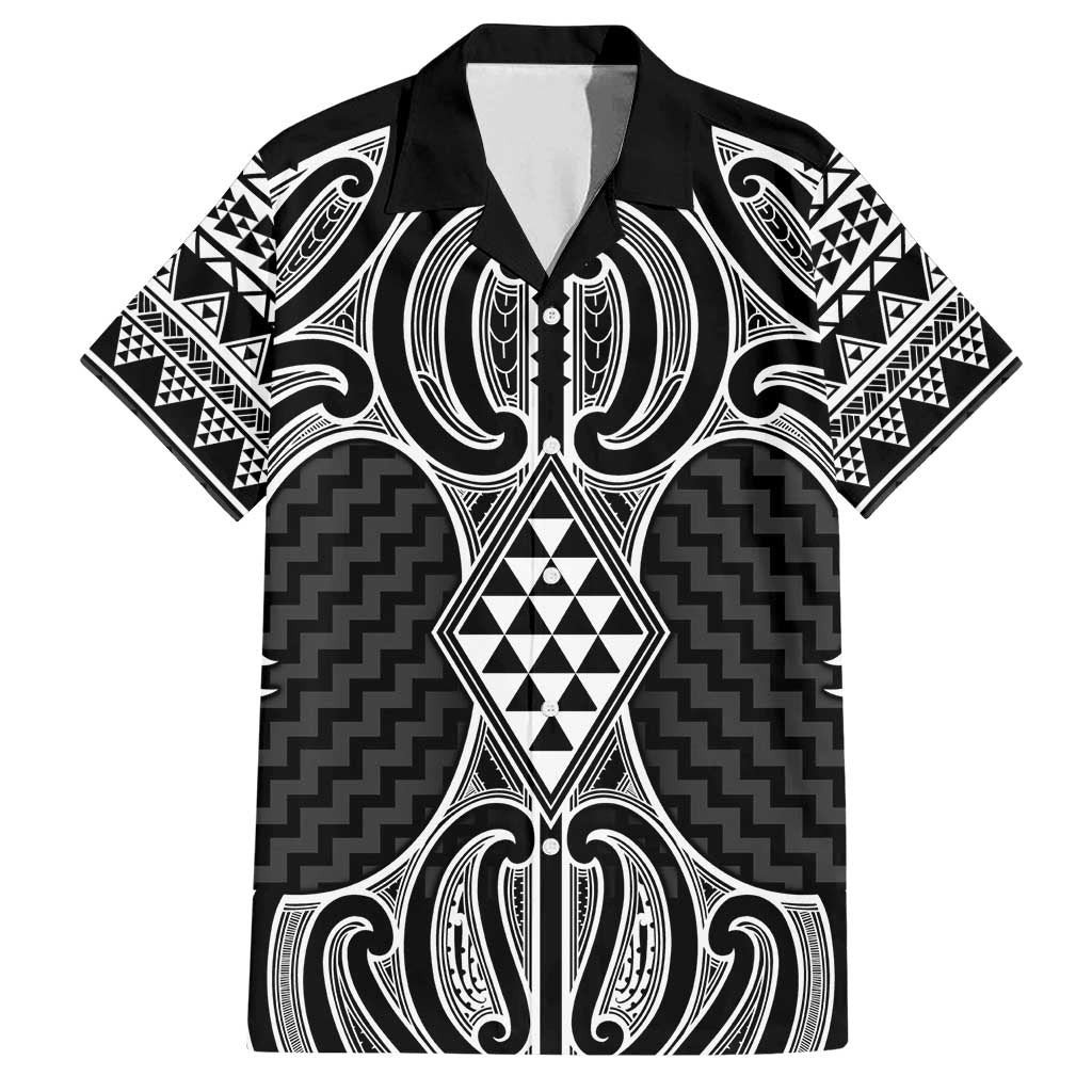 Ma Maori Ta Moko Poutama Art Family Matching Off Shoulder Short Dress and Hawaiian Shirt