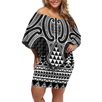 Ma Maori Ta Moko Poutama Art Family Matching Off Shoulder Short Dress and Hawaiian Shirt