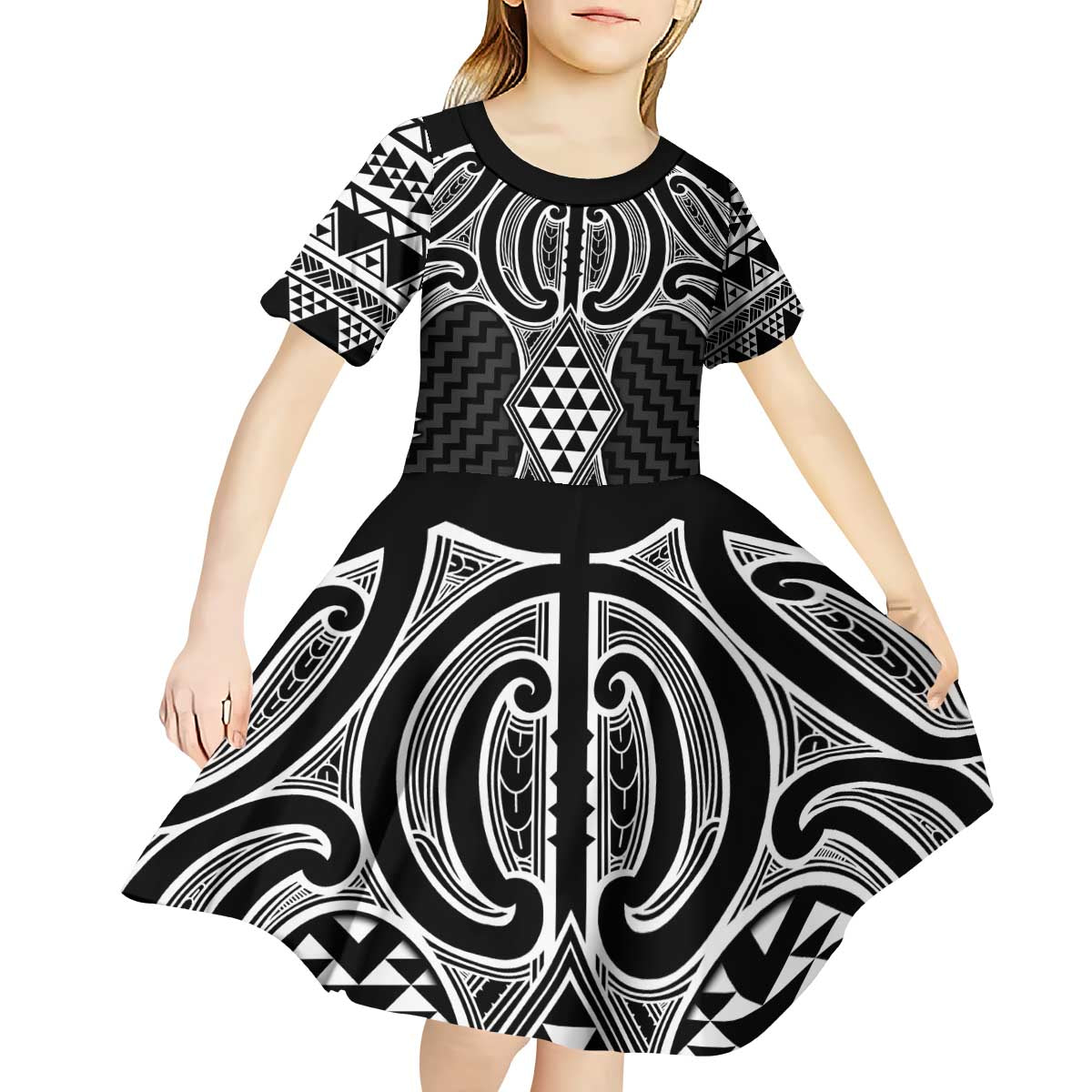 Ma Maori Ta Moko Poutama Art Kid Short Sleeve Dress
