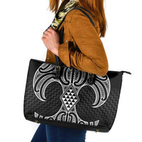 Ma Maori Ta Moko Poutama Art Leather Tote Bag LT9 White - Polynesian Pride