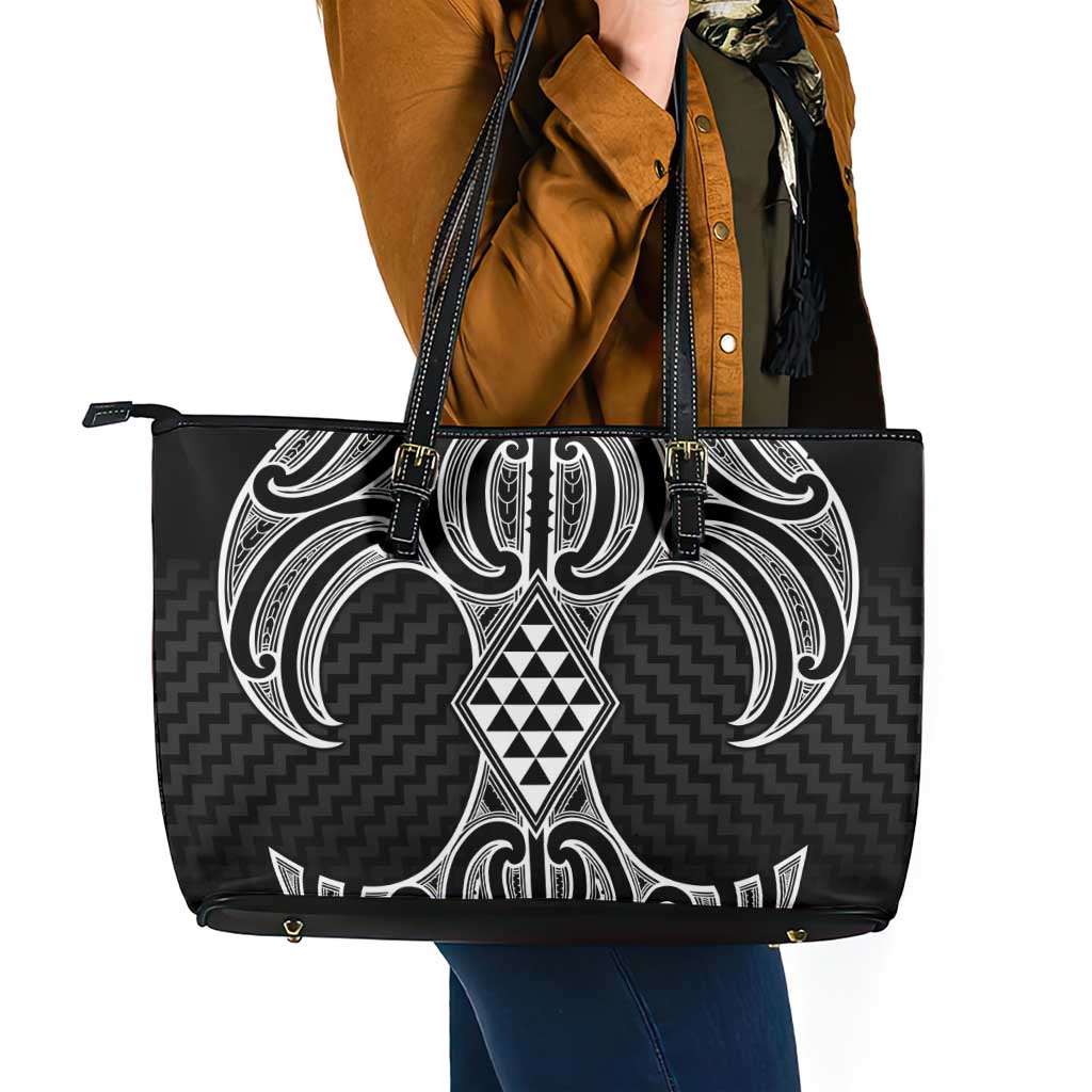 Ma Maori Ta Moko Poutama Art Leather Tote Bag LT9 - Polynesian Pride