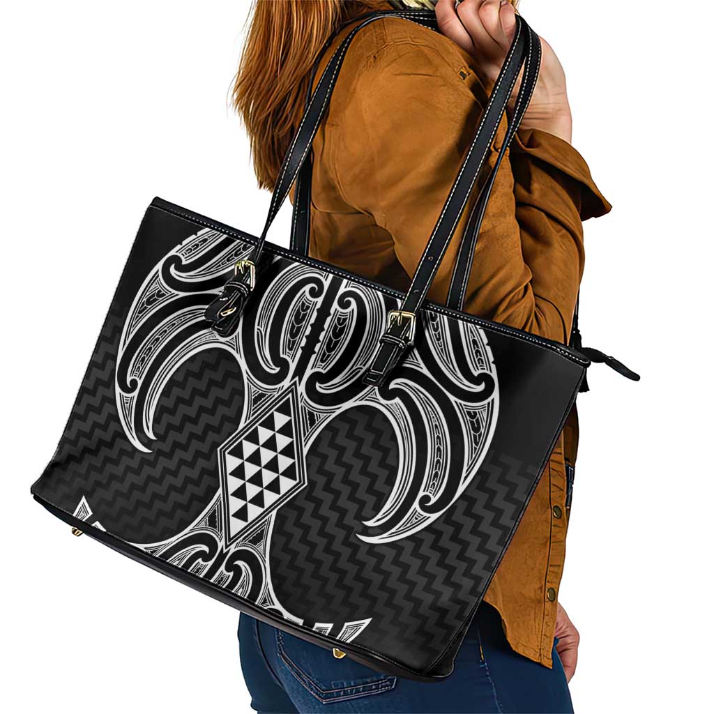 Ma Maori Ta Moko Poutama Art Leather Tote Bag LT9 - Polynesian Pride