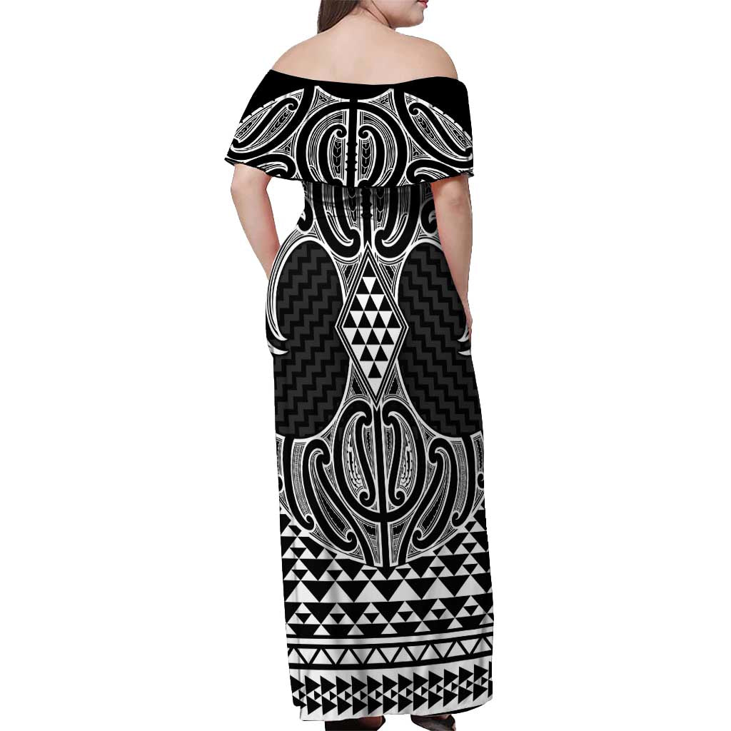 Ma Maori Ta Moko Poutama Art Off Shoulder Maxi Dress