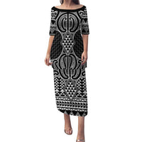 Ma Maori Ta Moko Poutama Art Puletasi LT9 Long Dress White - Polynesian Pride