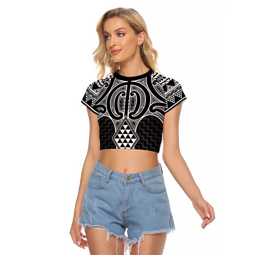 Ma Maori Ta Moko Poutama Art Raglan Cropped T Shirt LT9 Female White - Polynesian Pride