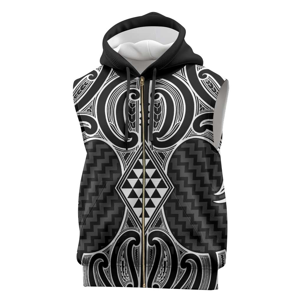 Ma Maori Ta Moko Poutama Art Sleeveless Zip Hoodie - Polynesian Pride