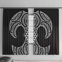 Ma Maori Ta Moko Poutama Art Window Curtain LT9 With Hooks White - Polynesian Pride
