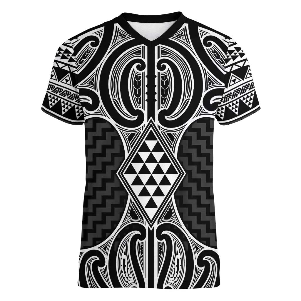 Ma Maori Ta Moko Poutama Art Women V-Neck T-Shirt LT9 Female White - Polynesian Pride
