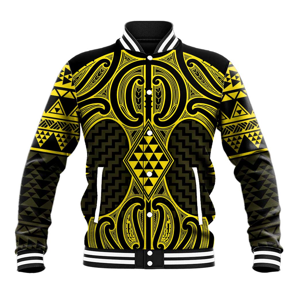 Mahi-dawg Maori Ta Moko Poutama Art Baseball Jacket LT9 Unisex Yellow - Polynesian Pride