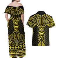 Mahi-dawg Maori Ta Moko Poutama Art Couples Matching Off Shoulder Maxi Dress and Hawaiian Shirt LT9 - Polynesian Pride