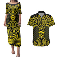 Mahi-dawg Maori Ta Moko Poutama Art Couples Matching Puletasi and Hawaiian Shirt LT9 Yellow - Polynesian Pride
