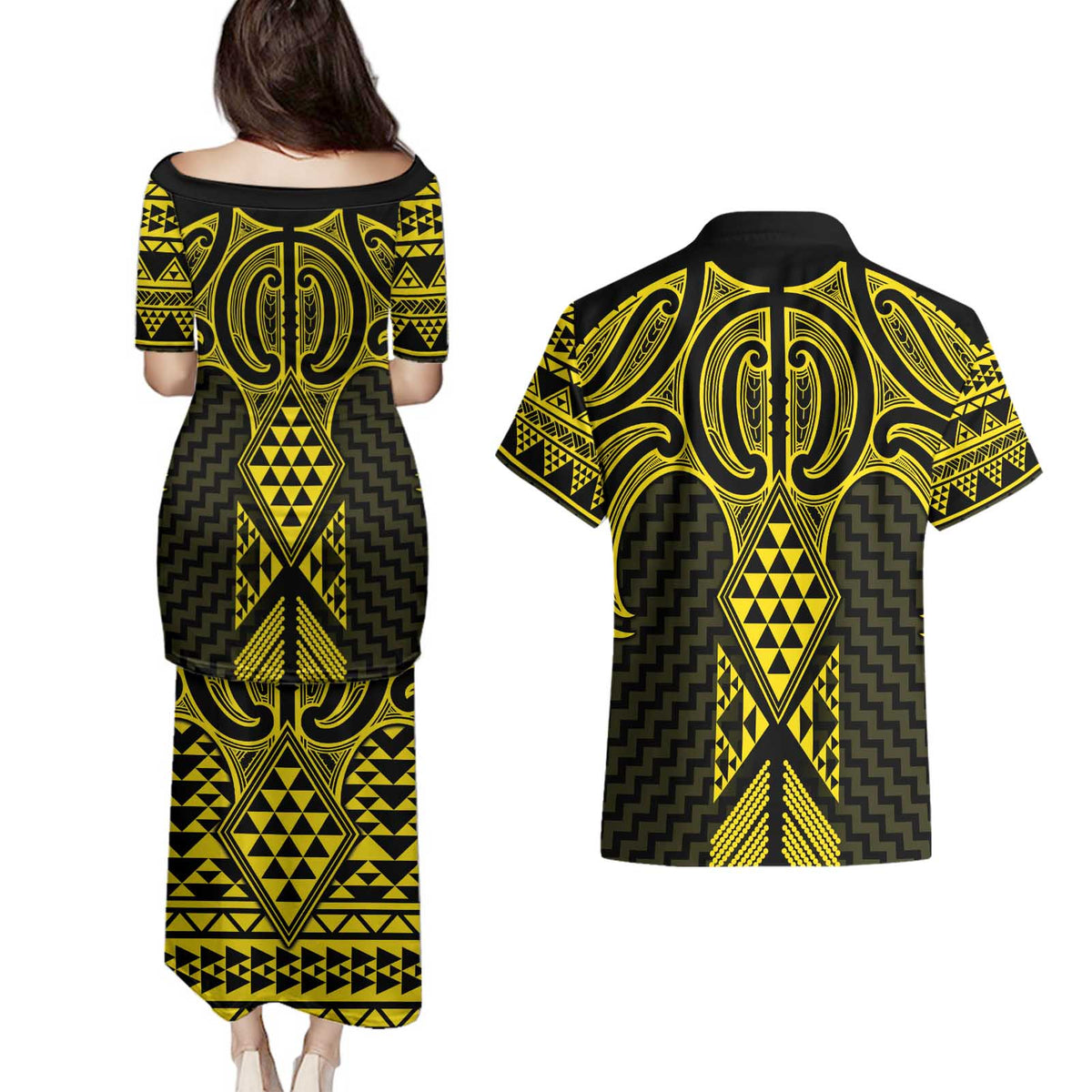 Mahi-dawg Maori Ta Moko Poutama Art Couples Matching Puletasi and Hawaiian Shirt LT9 - Polynesian Pride