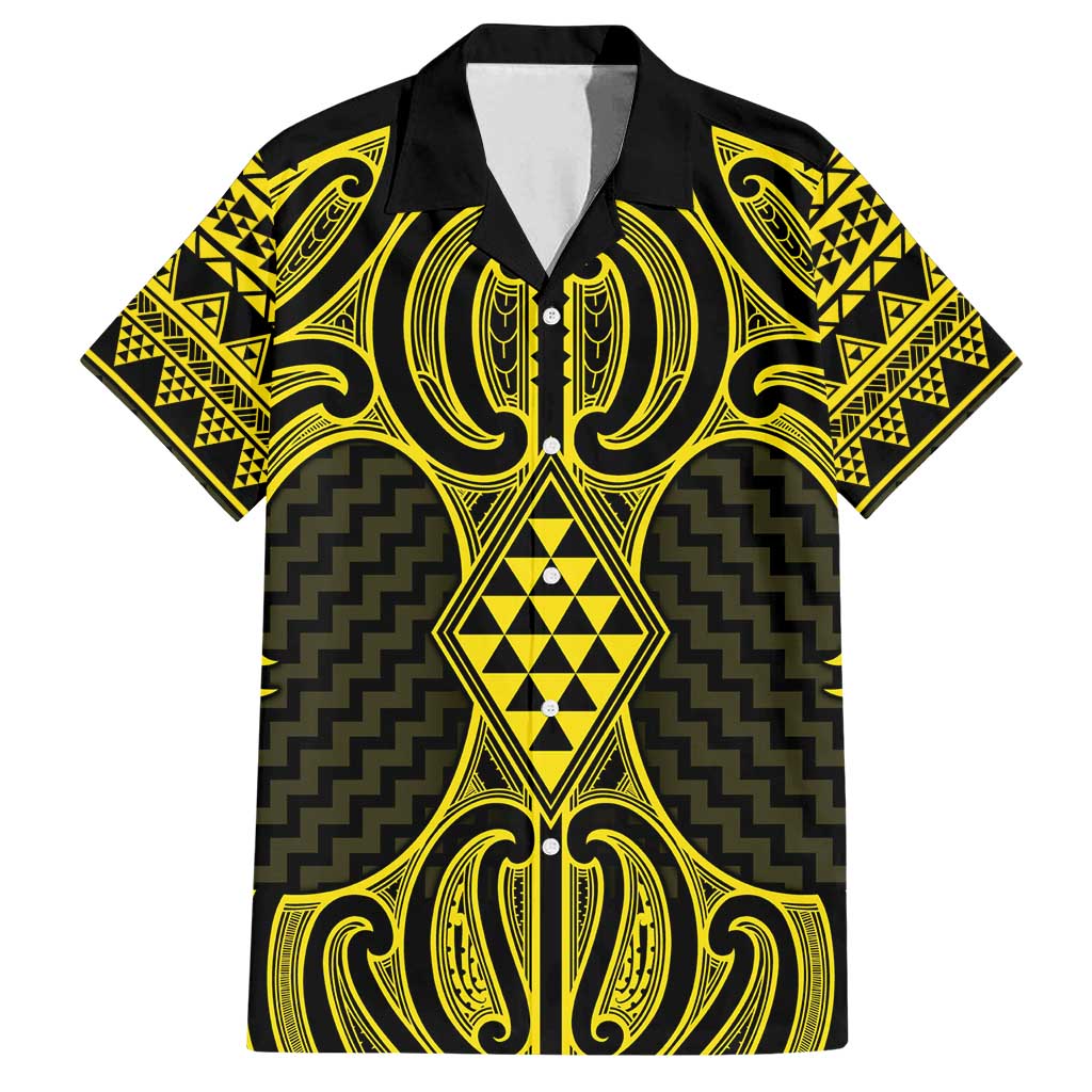 Mahi-dawg Maori Ta Moko Poutama Art Family Matching Long Sleeve Bodycon Dress and Hawaiian Shirt LT9 Dad's Shirt - Short Sleeve Yellow - Polynesian Pride