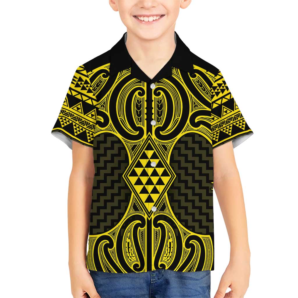 Mahi-dawg Maori Ta Moko Poutama Art Family Matching Long Sleeve Bodycon Dress and Hawaiian Shirt LT9 Son's Shirt Yellow - Polynesian Pride