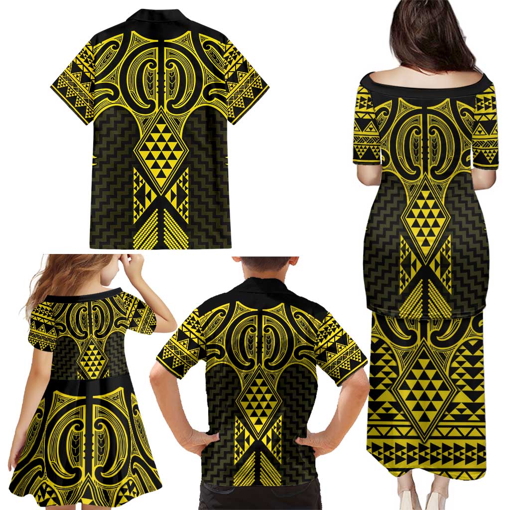 Mahi-dawg Maori Ta Moko Poutama Art Family Matching Puletasi and Hawaiian Shirt
