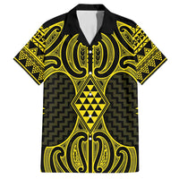 Mahi-dawg Maori Ta Moko Poutama Art Family Matching Tank Maxi Dress and Hawaiian Shirt LT9 Dad's Shirt - Short Sleeve Yellow - Polynesian Pride