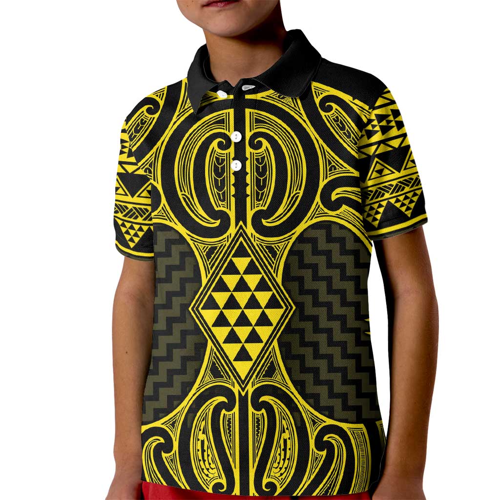 Mahi-dawg Maori Ta Moko Poutama Art Kid Polo Shirt LT9 Kid Yellow - Polynesian Pride
