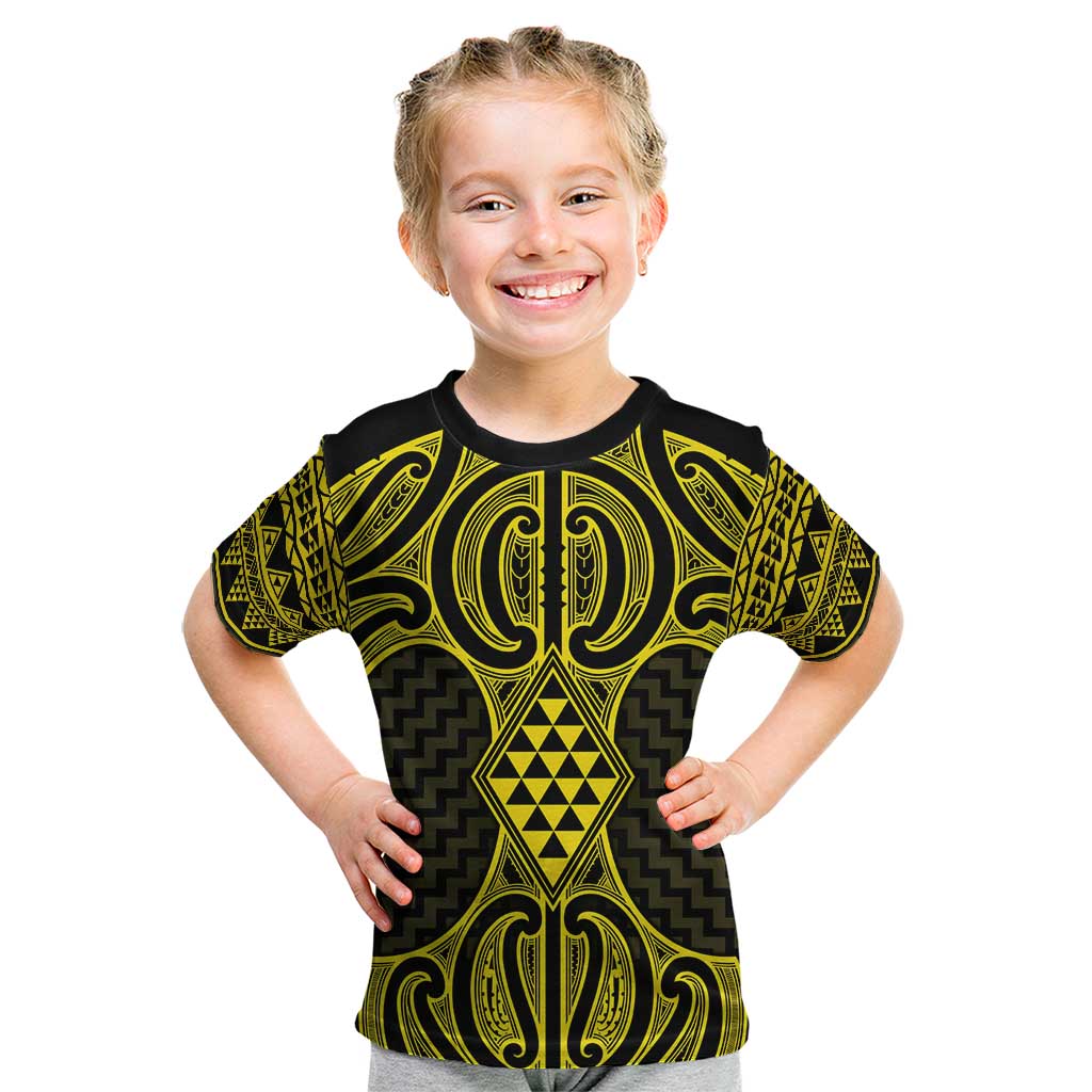 Mahi-dawg Maori Ta Moko Poutama Art Kid T Shirt LT9 Yellow - Polynesian Pride