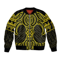 Mahi-dawg Maori Ta Moko Poutama Art Sleeve Zip Bomber Jacket LT9 Unisex Yellow - Polynesian Pride