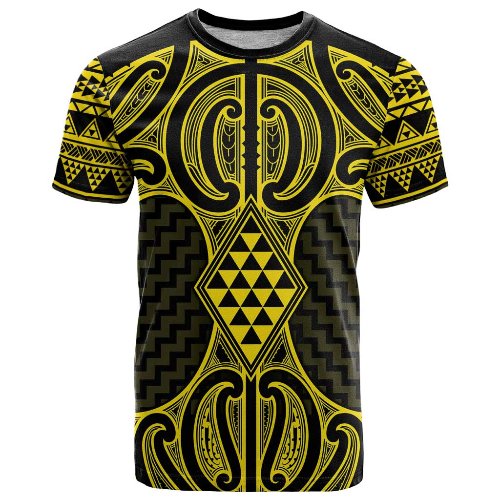 Mahi-dawg Maori Ta Moko Poutama Art T Shirt LT9 Yellow - Polynesian Pride